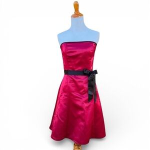 90s Vampy Red Satin Mini Dress Gunne Sax Black Bow Dark Coquette Prom